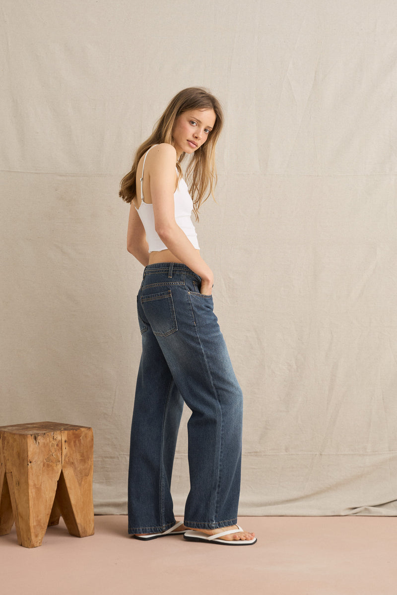 Charlie Low-Rise Denim Jean Dirty Wash