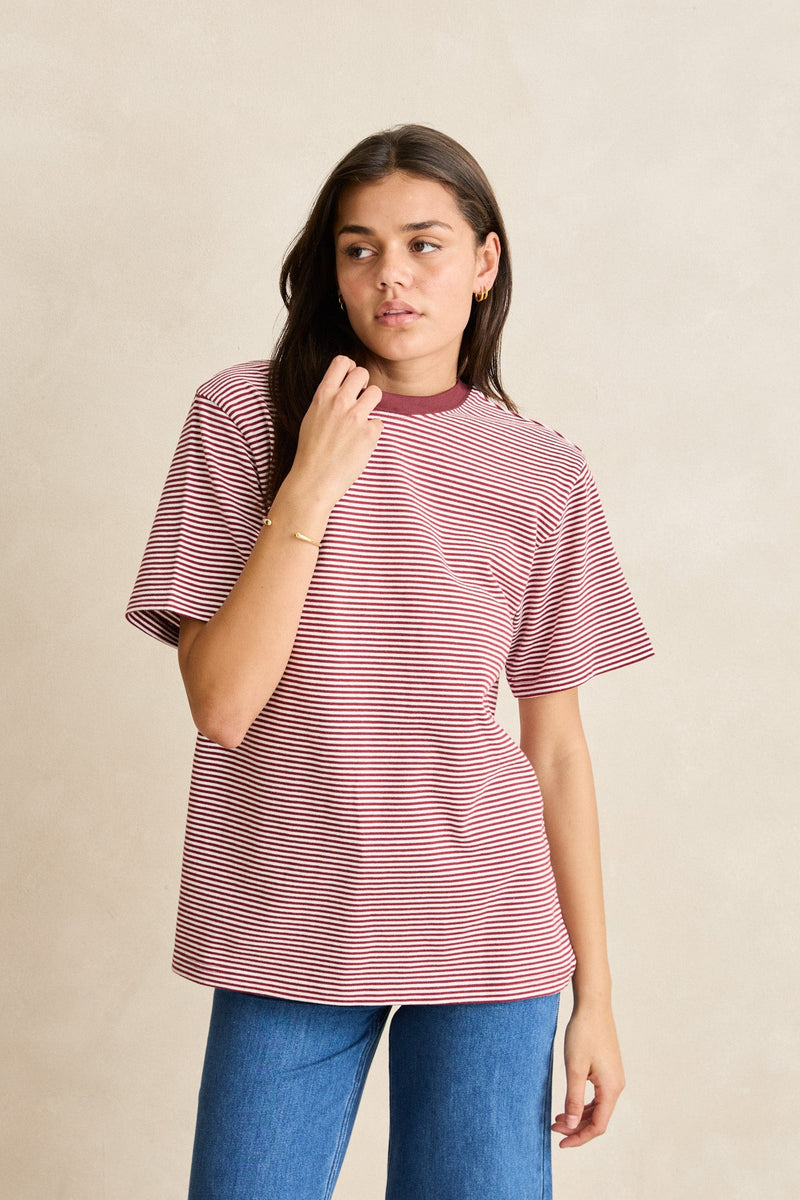 Essential Stripe Ss T-Shirt Red
