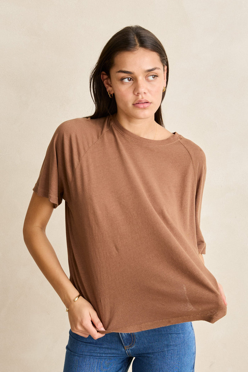 Essential Linen Ss T-Shirt Chocolate