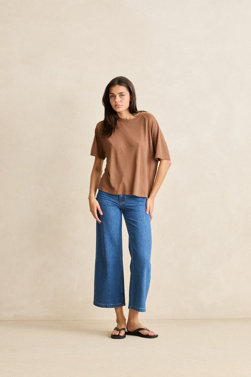 Essential Linen Ss T-Shirt Chocolate