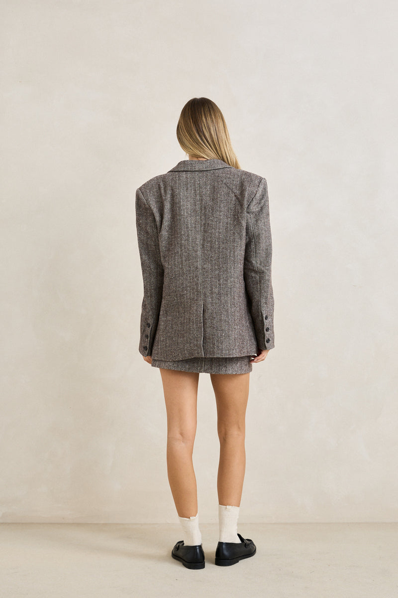 Herringbone Mini Skirt Cafe