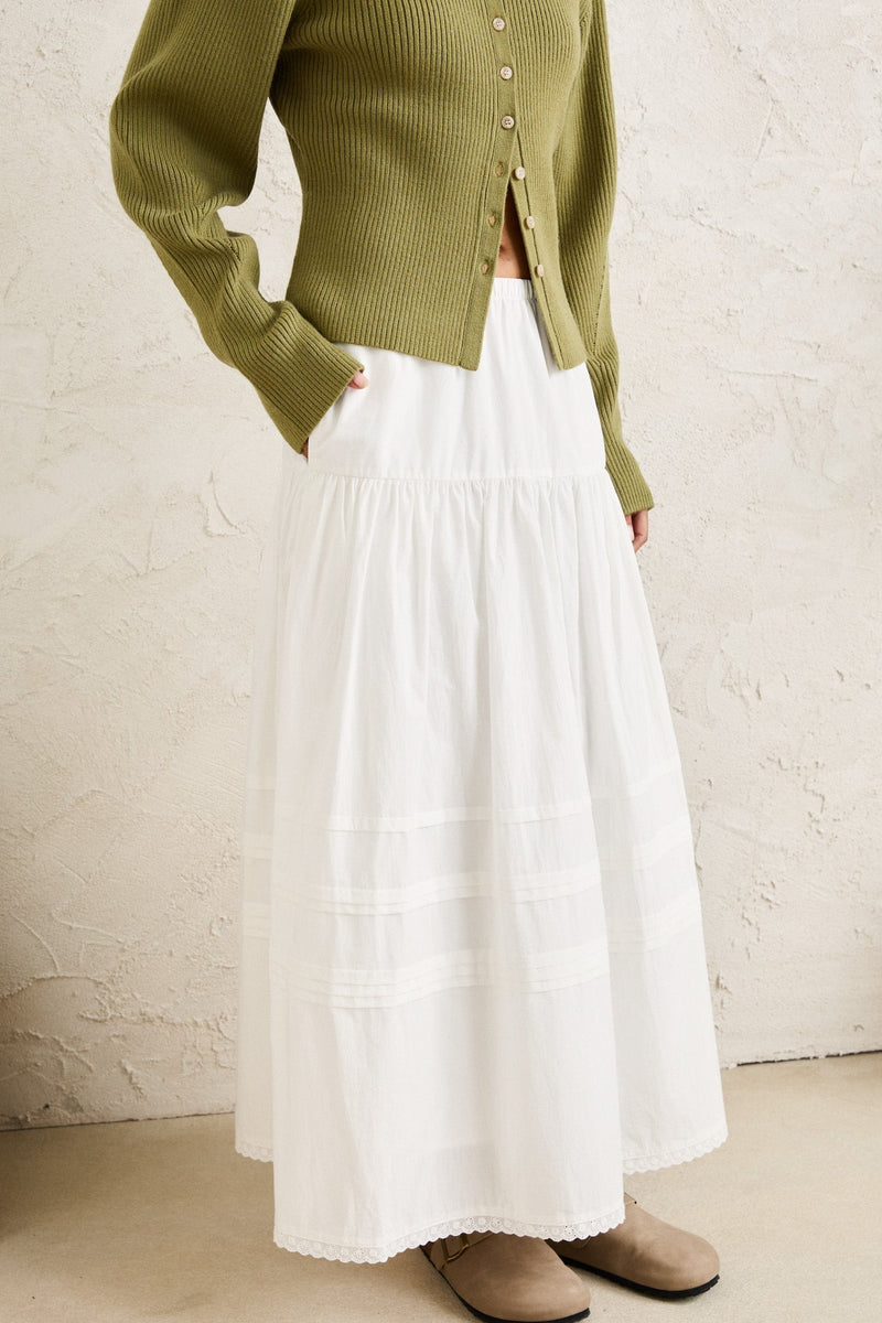 Solene Ruffle Midi Skirt White