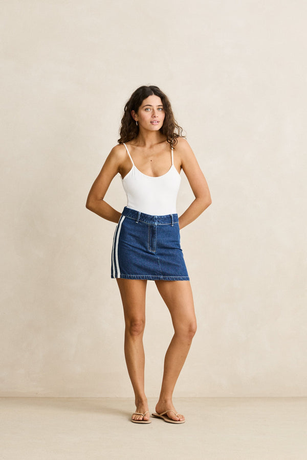 Contrast Denim Skirt  Blue