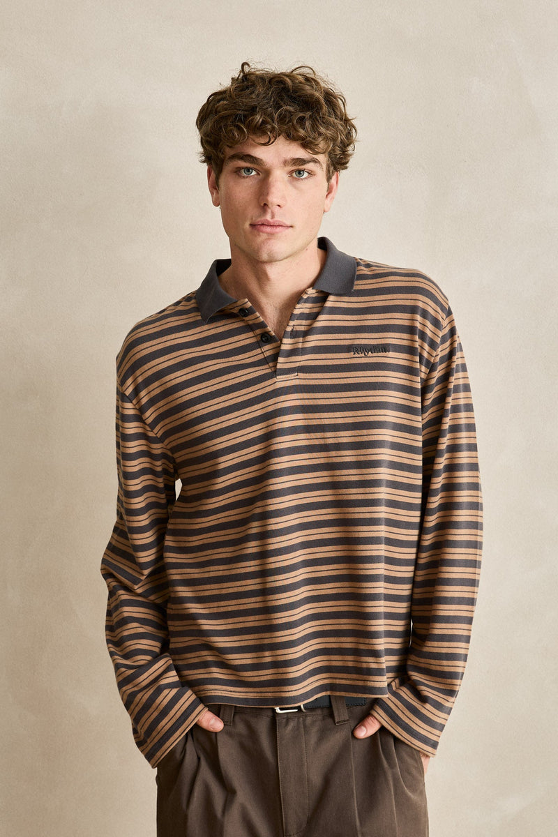 Manarola Stripe Relaxed Ls Rugby Polo Tobacco – Rhythm US