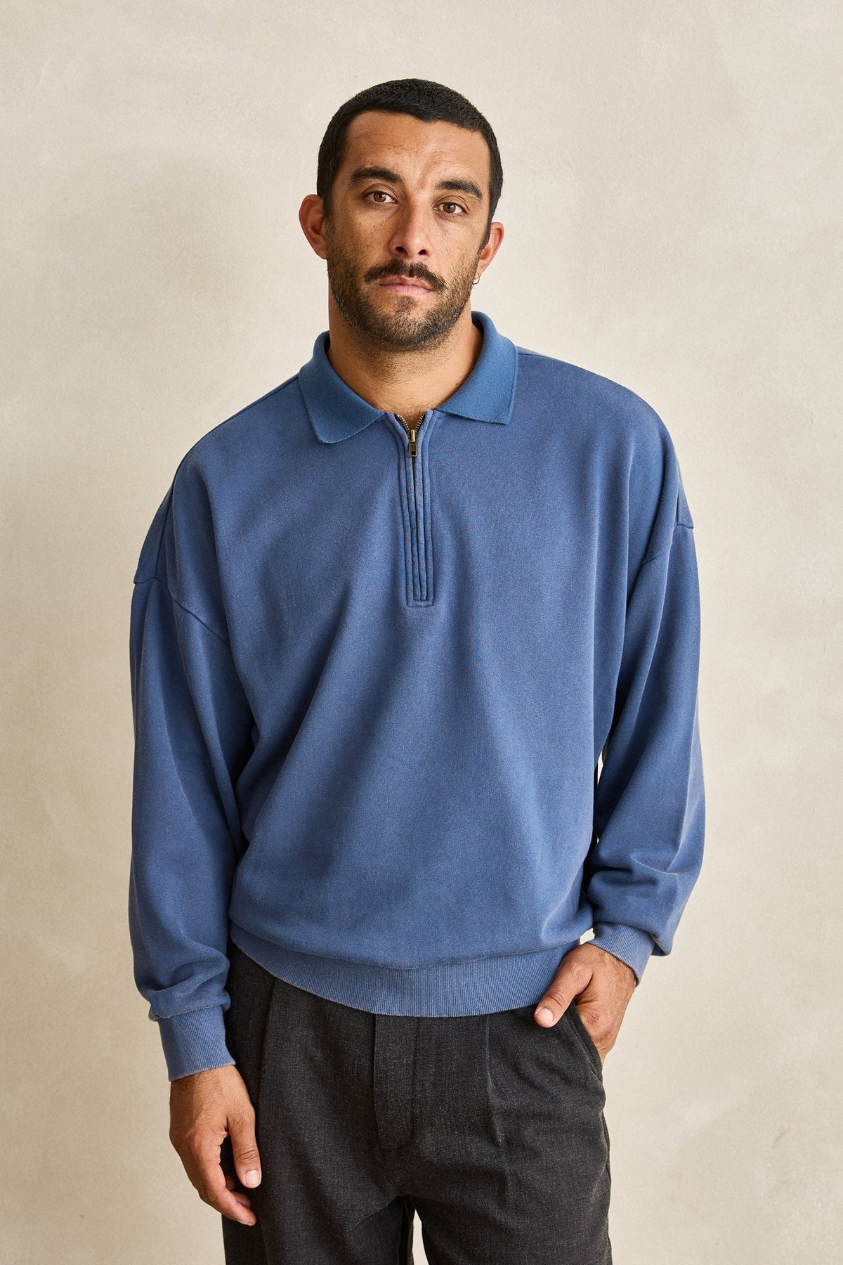 Relaxed Quarter Zip Washed Terry Slate – Rhythm US