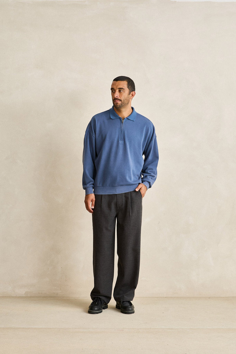 Relaxed Quarter Zip Washed Terry Slate – Rhythm US