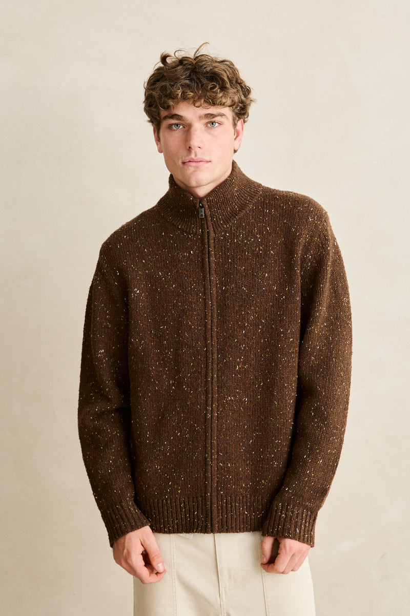 THEREDTHREAD♡flame zip knit tops♡brown Fleck Zip Knit Tobacco – Rhythm US