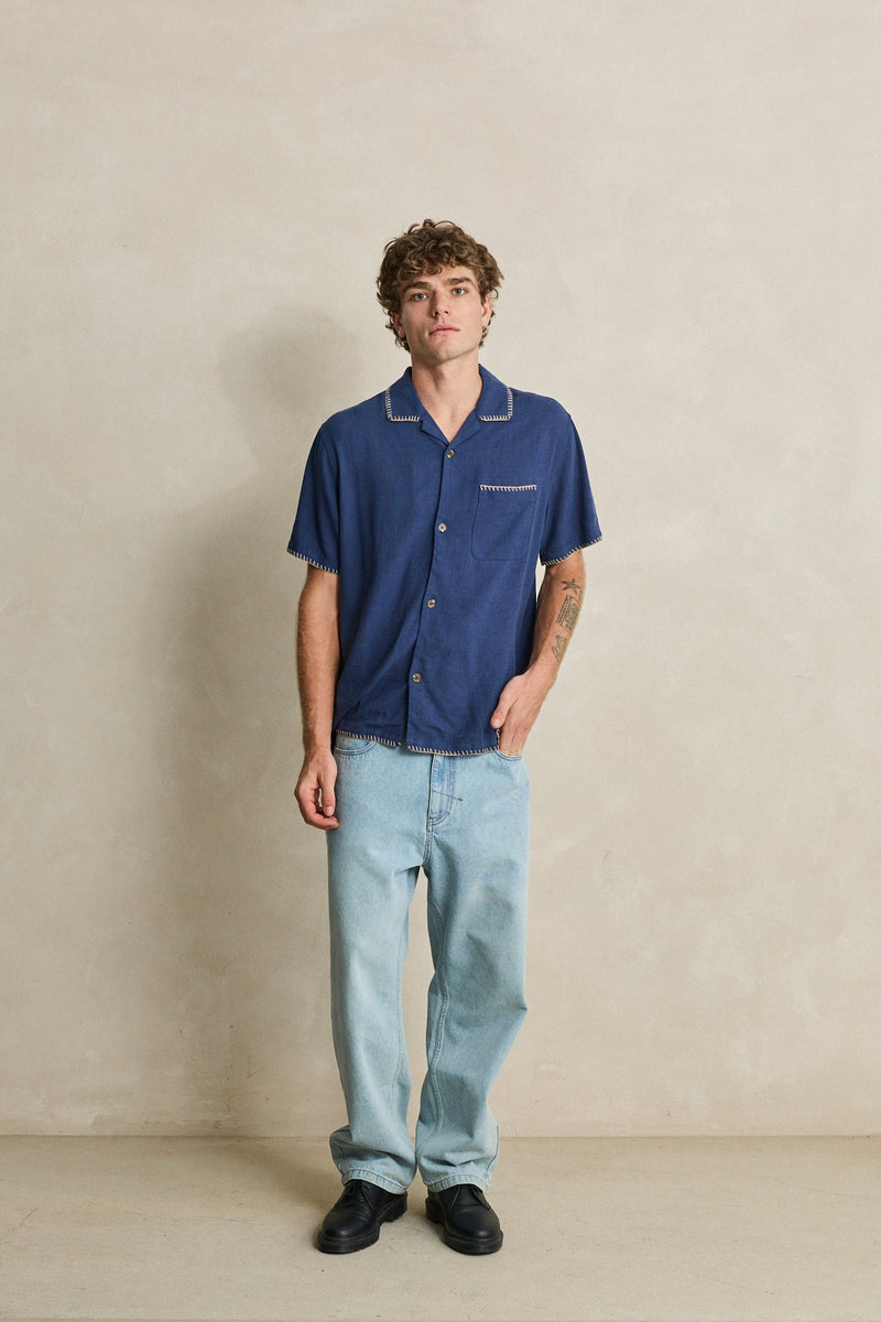 Linen Whip Stitch Ss Shirt Navy – Rhythm US