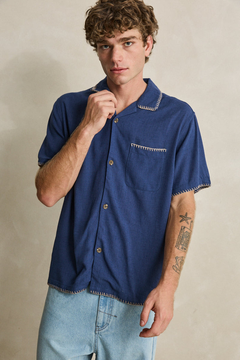 Linen Whip Stitch Ss Shirt Navy – Rhythm US