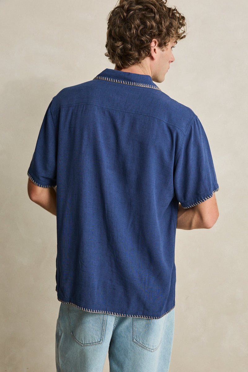 Linen Whip Stitch Ss Shirt Navy – Rhythm US
