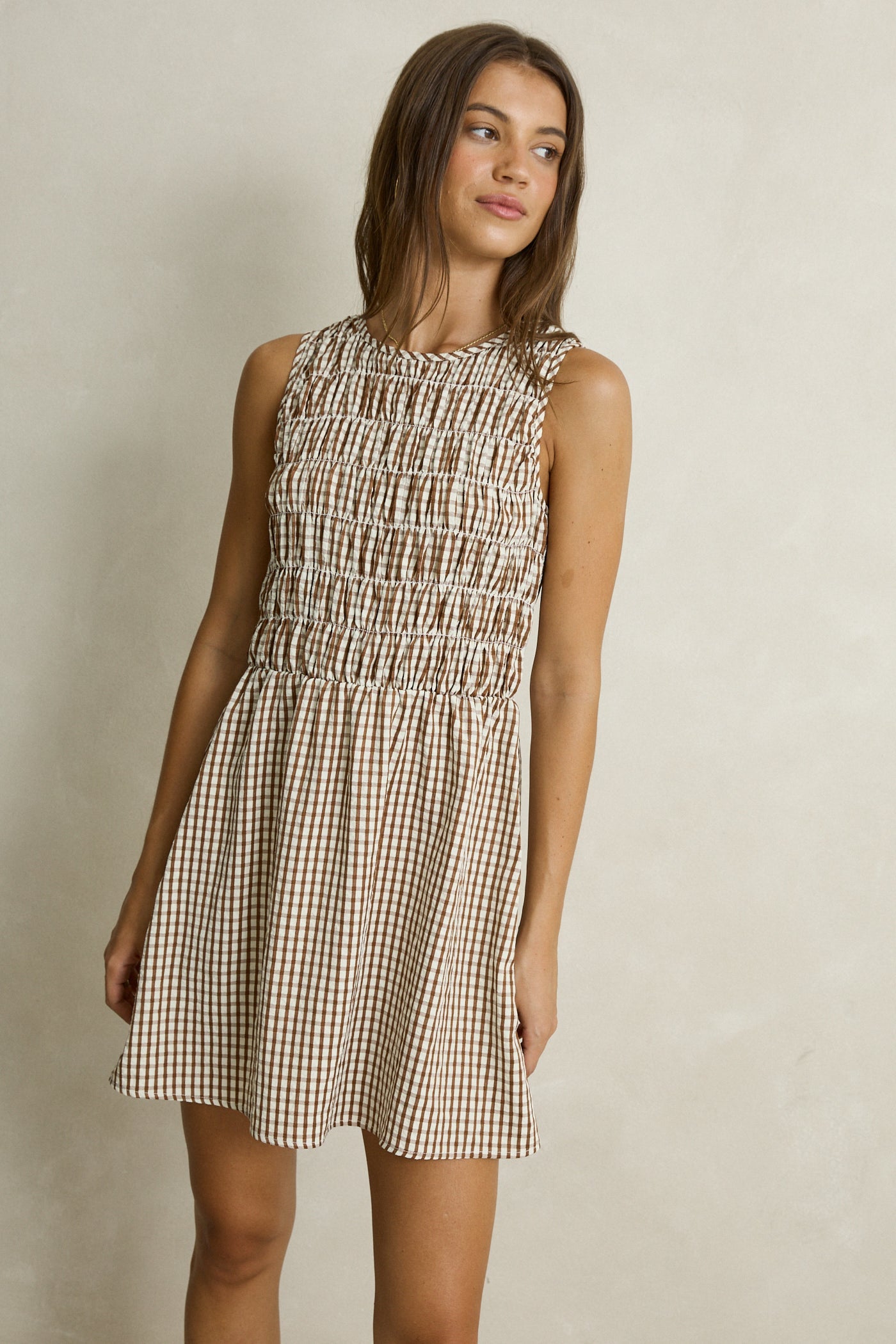 brown dress capris Capri Check Mini Dress Brown – Rhythm US