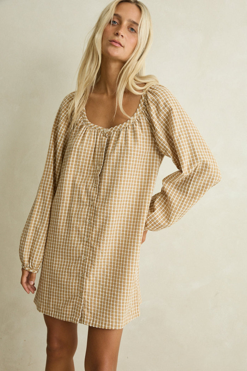 Kirri Check Long Sleeve Mini Dress Tan – Rhythm US Kirri Check Long Sleeve Mini Dress Tan – Rhythm US