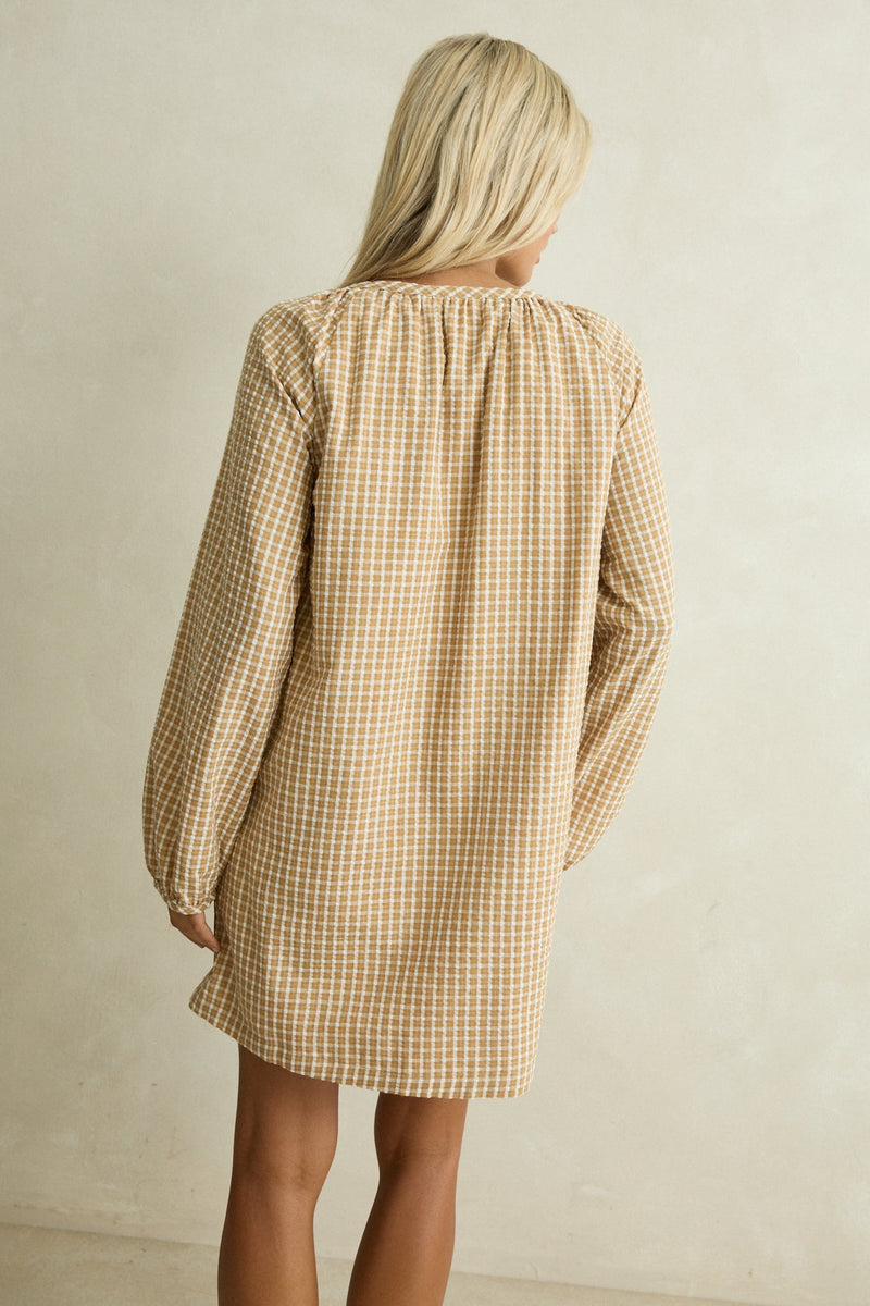 Kirri Check Long Sleeve Mini Dress Tan – Rhythm US Kirri Check Long Sleeve Mini Dress Tan – Rhythm US
