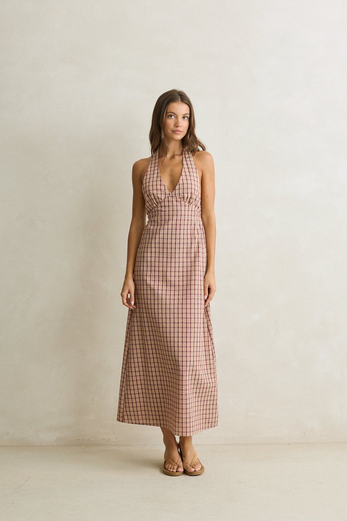 chinese dress ladies Harvest Wishes Rust Orange Gingham Midi Dress – Shop the Mint main image 0