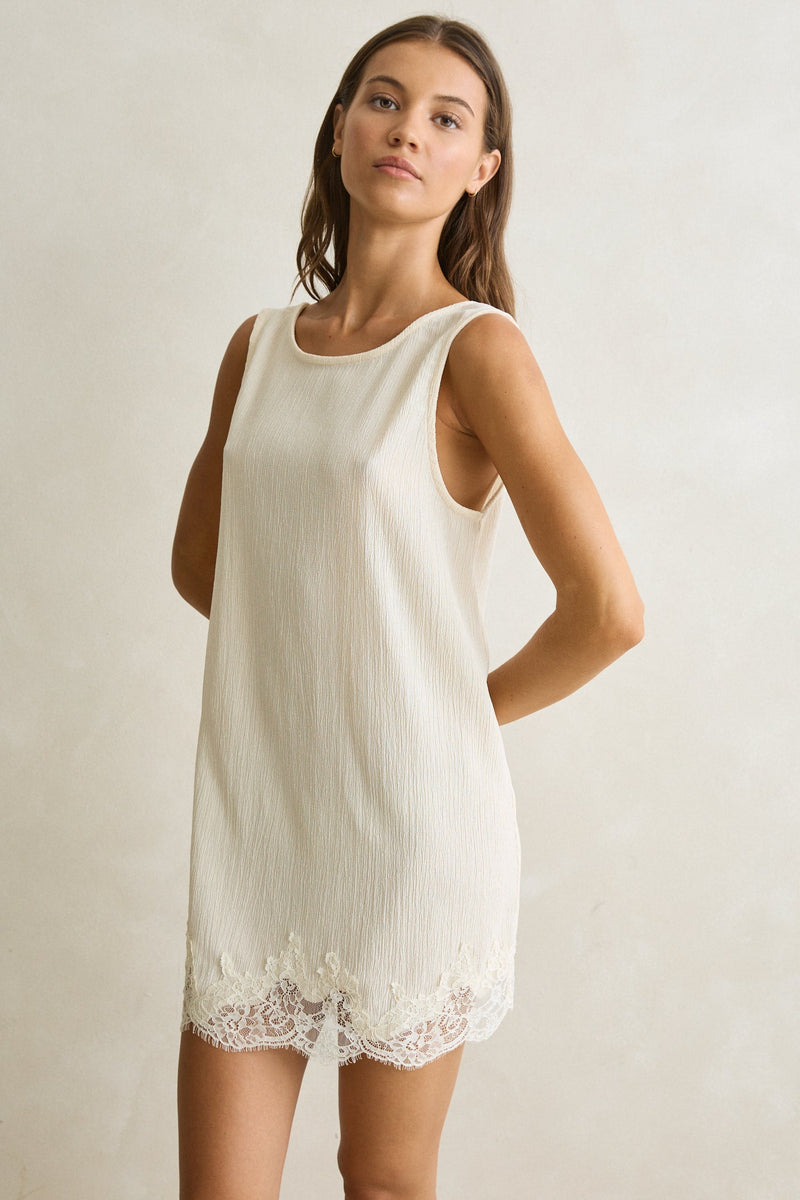 cream coloured lace dress Ivory Lace Trim Casual Dress -| Cottagecore Summer Outfit Beige(Pre-Sale 25days) / XS