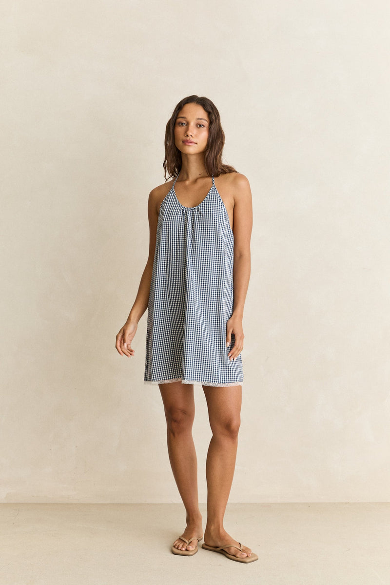 navy halter mini dress Ella Check L HR-gift-card-only