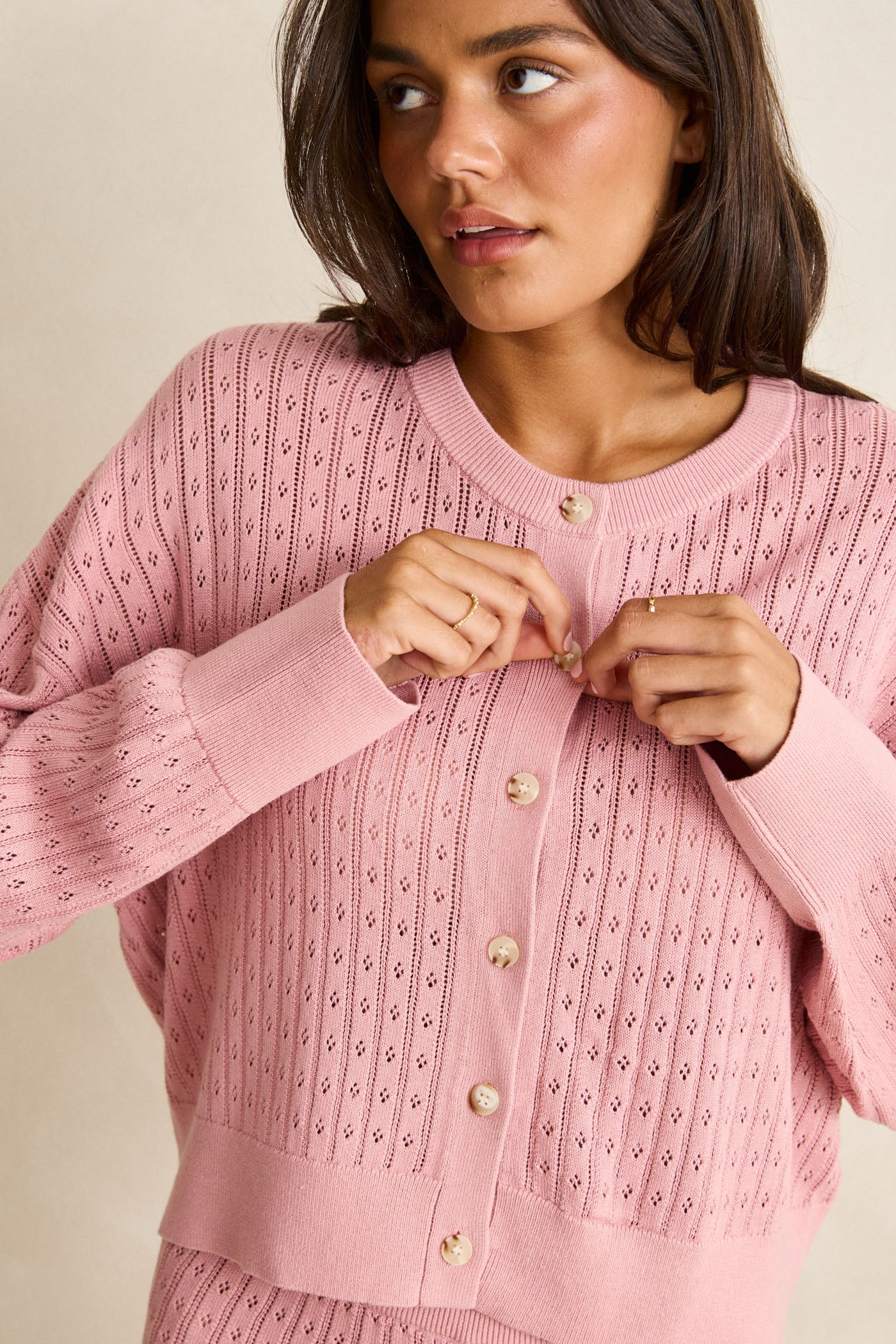 Pointelle Knit Cardigan Rose – Rhythm US