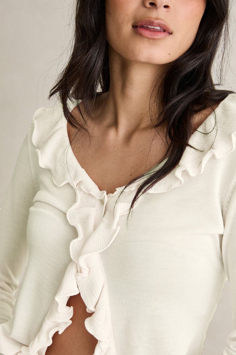 Kiah Frill Button Down Cardigan Vintage White – Rhythm US