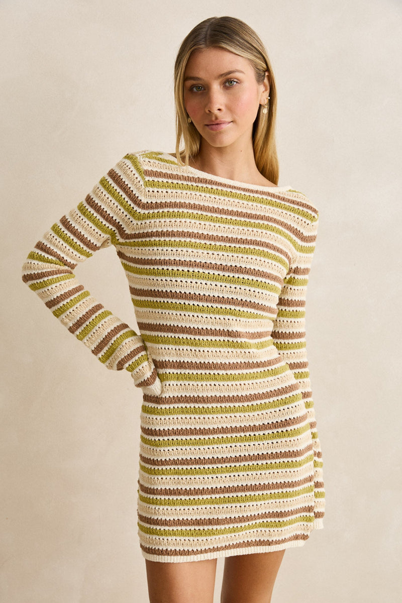 rhythm knit dress La Paz Stripe Long Sleeve Mini Cream XXL school picture day dress