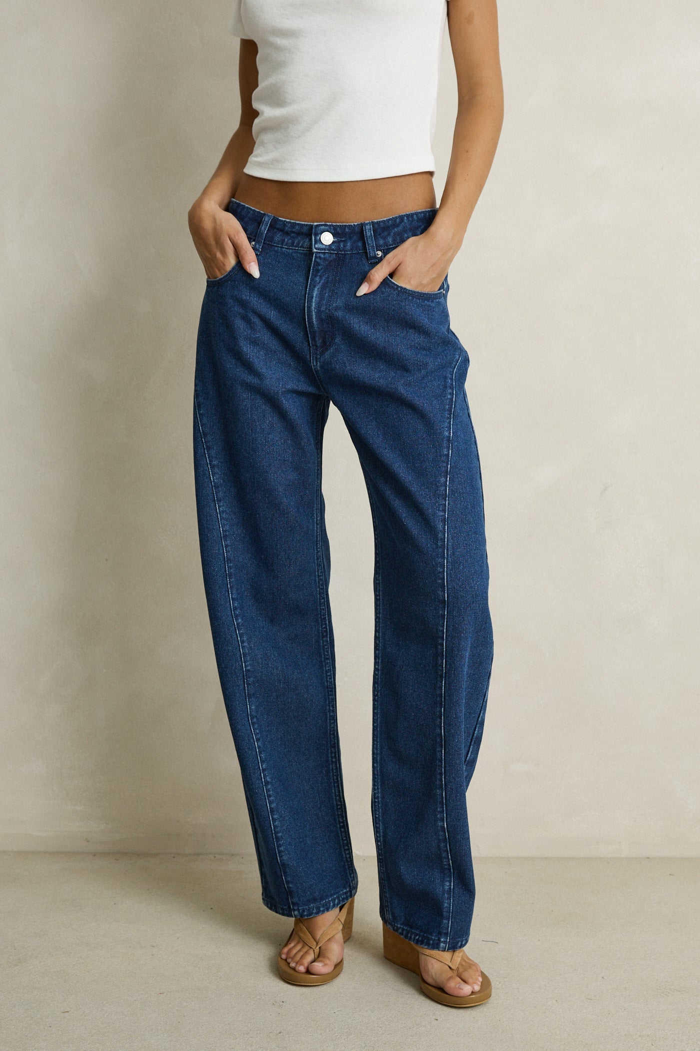 パンツ Nalm. barrel leg wide denim / deep navy Low-Rise Barrel Denim Pant Dark Wash – Rhythm US