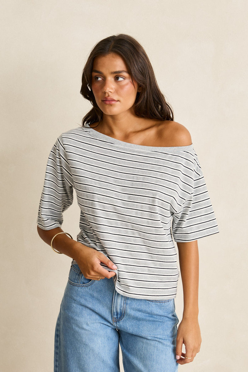 Sound Of Change Off The Shoulder T-Shirt Grey – Rhythm US