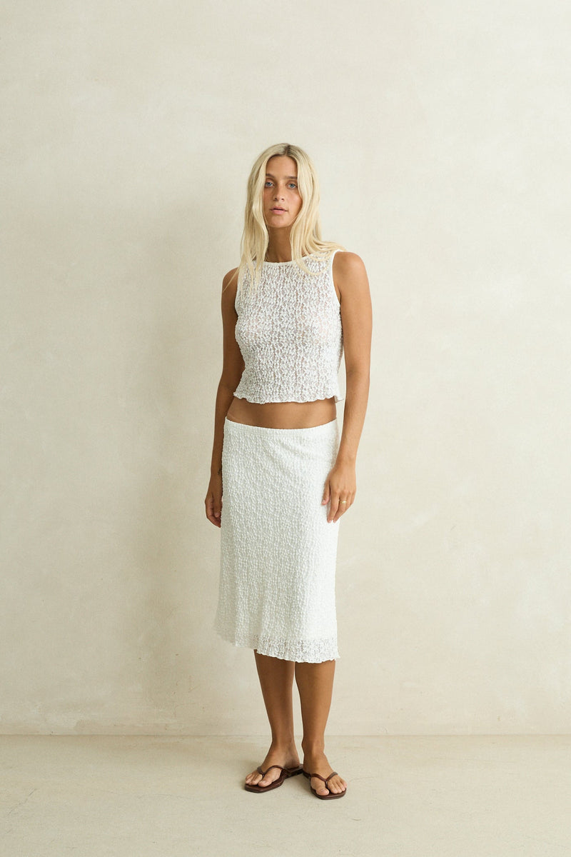 Charmed Lace Midi Skirt White – Rhythm US