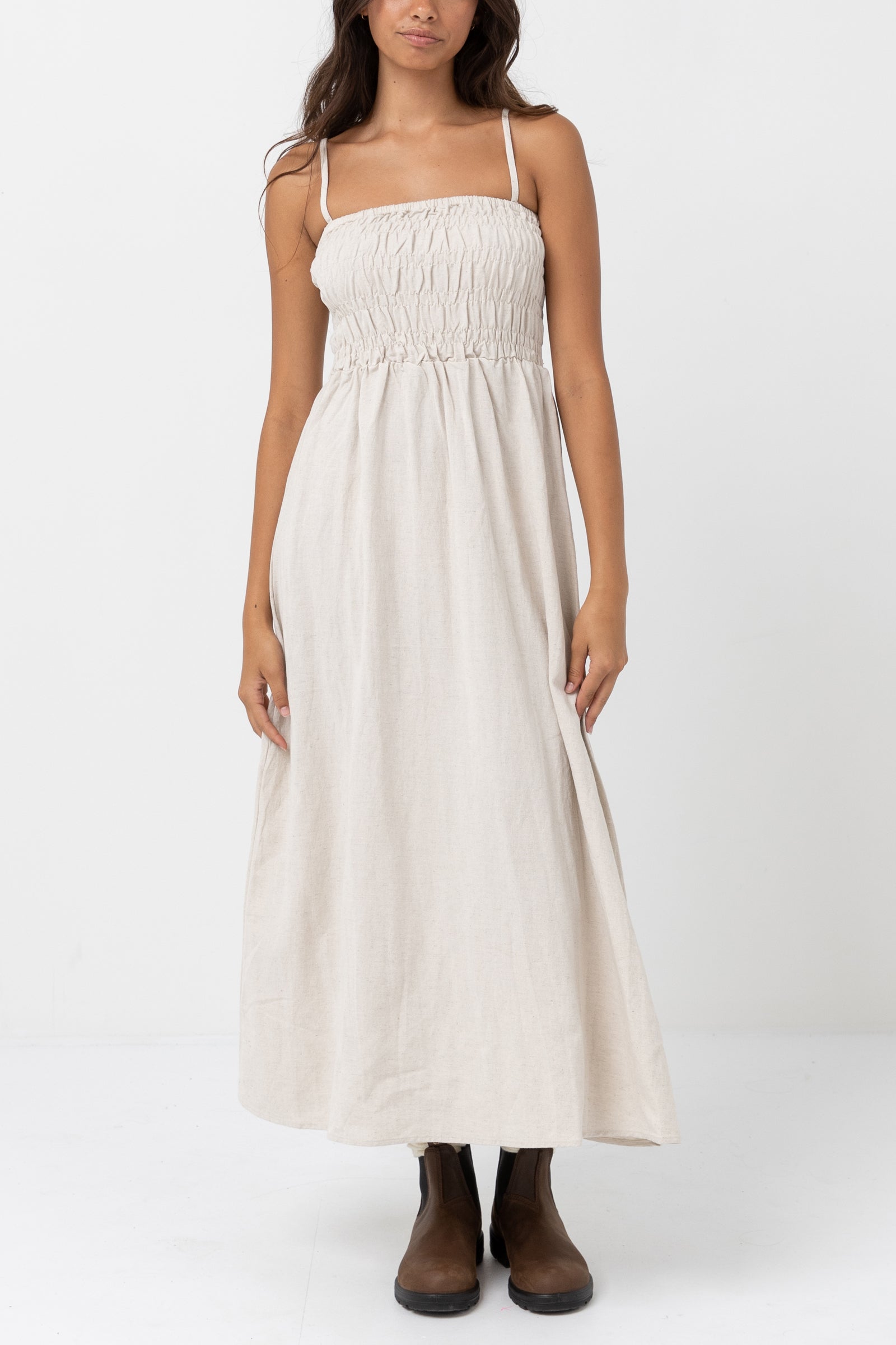 Classic Shirred Midi Dress Oat S