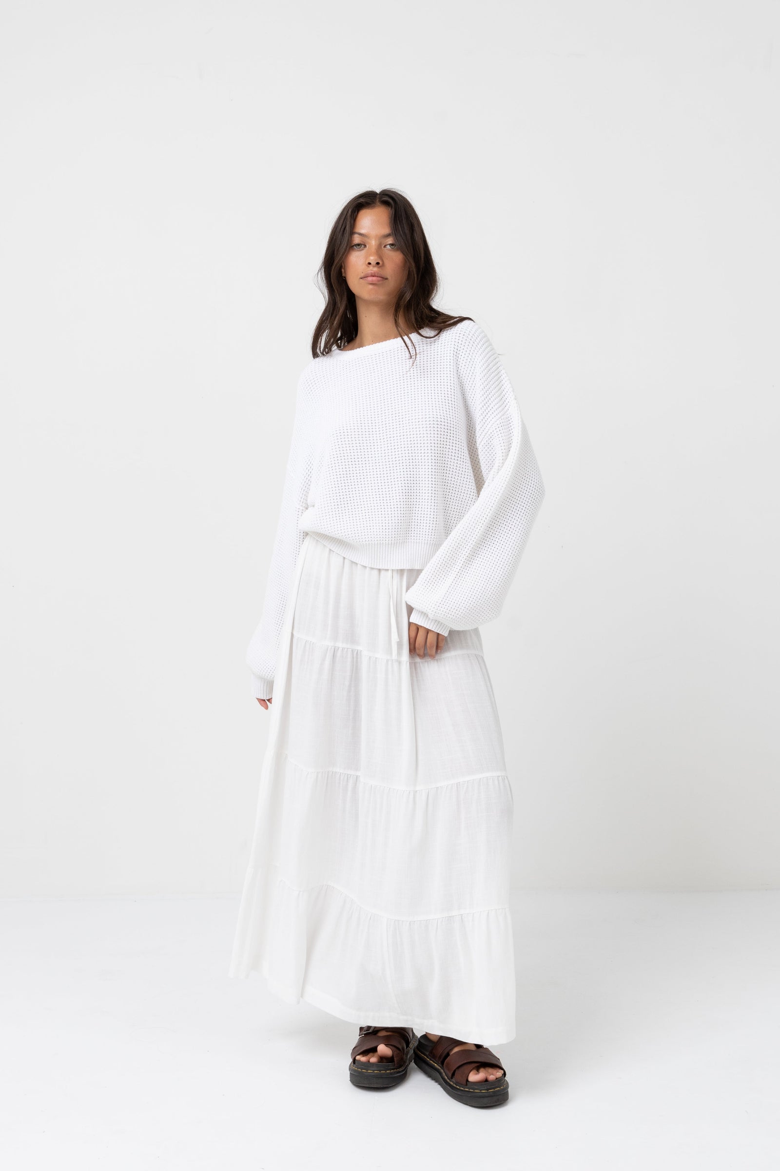 Classic Tiered Maxi Skirt White – Rhythm US