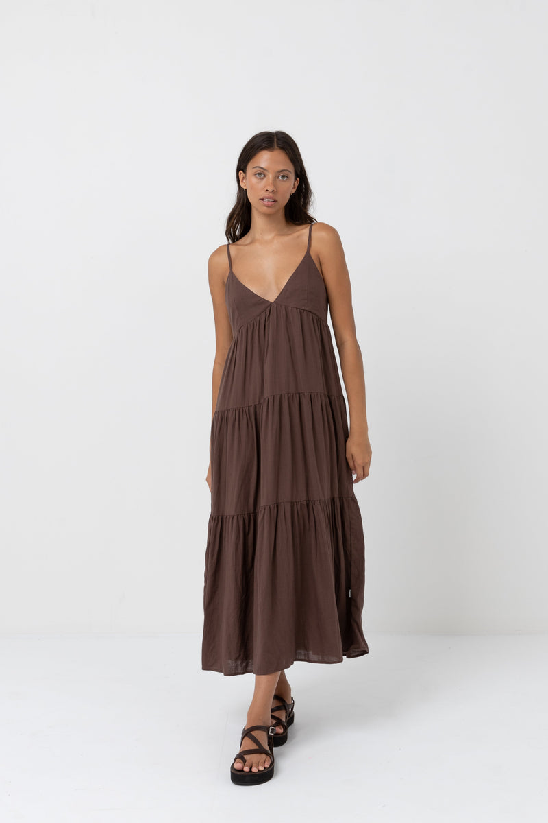 Classic Tiered Midi Dress Chocolate