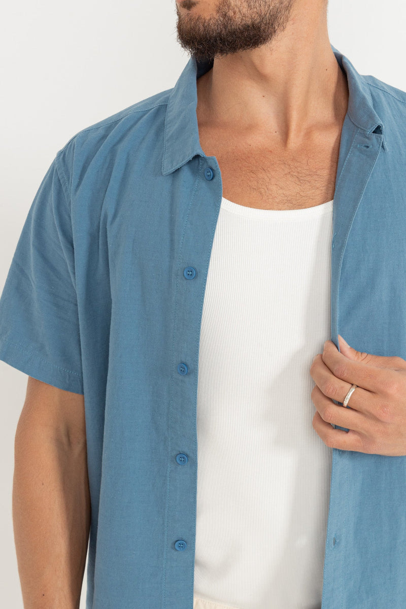 Classic Linen Ss Shirt Mineral Blue