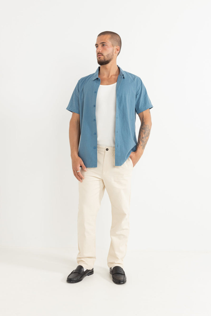 Classic Linen Ss Shirt Mineral Blue