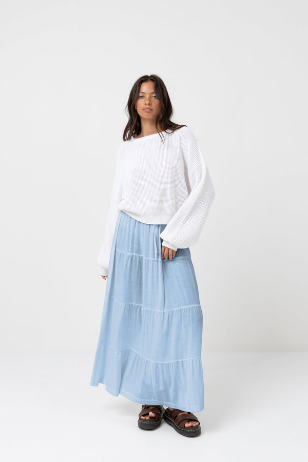 Classic Tiered Maxi Skirt Blue