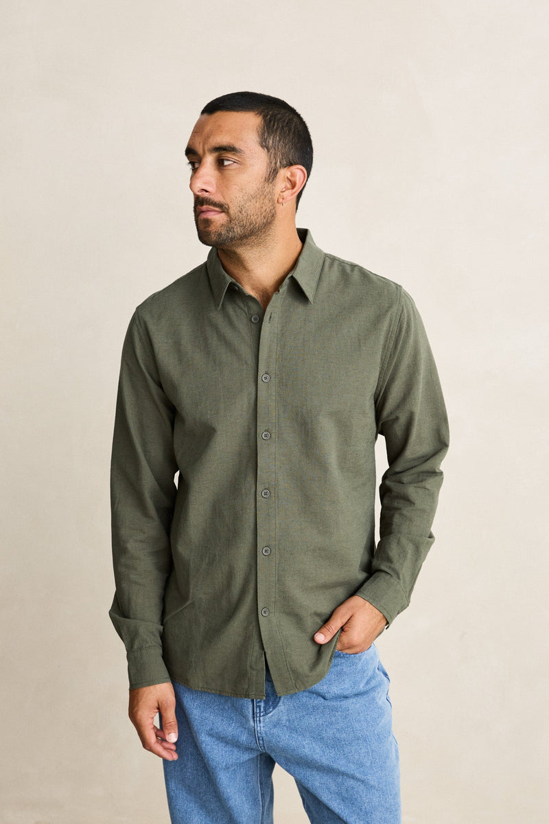 Classic Linen Ls Shirt Forest Green