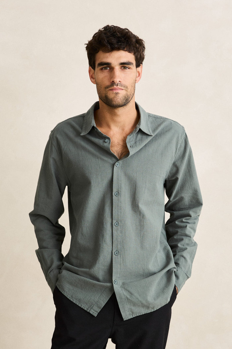 Classic Linen Ls Shirt Silver Pine