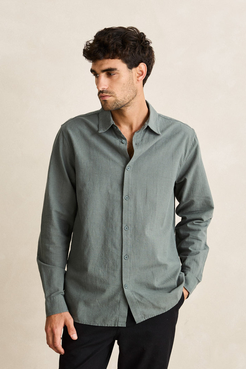 Classic Linen Ls Shirt Silver Pine