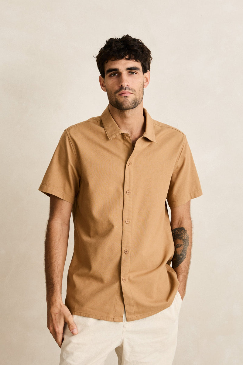 Classic Linen Ss Shirt Ochre