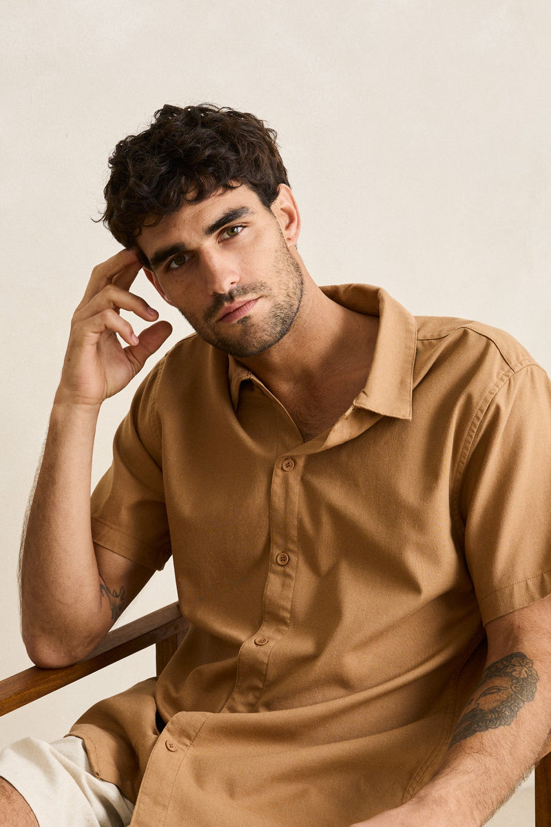 Classic Linen Ss Shirt Ochre