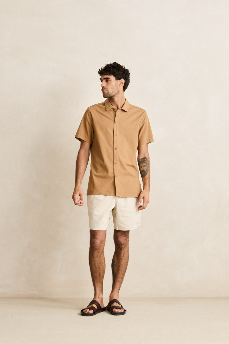 Classic Linen Ss Shirt Ochre