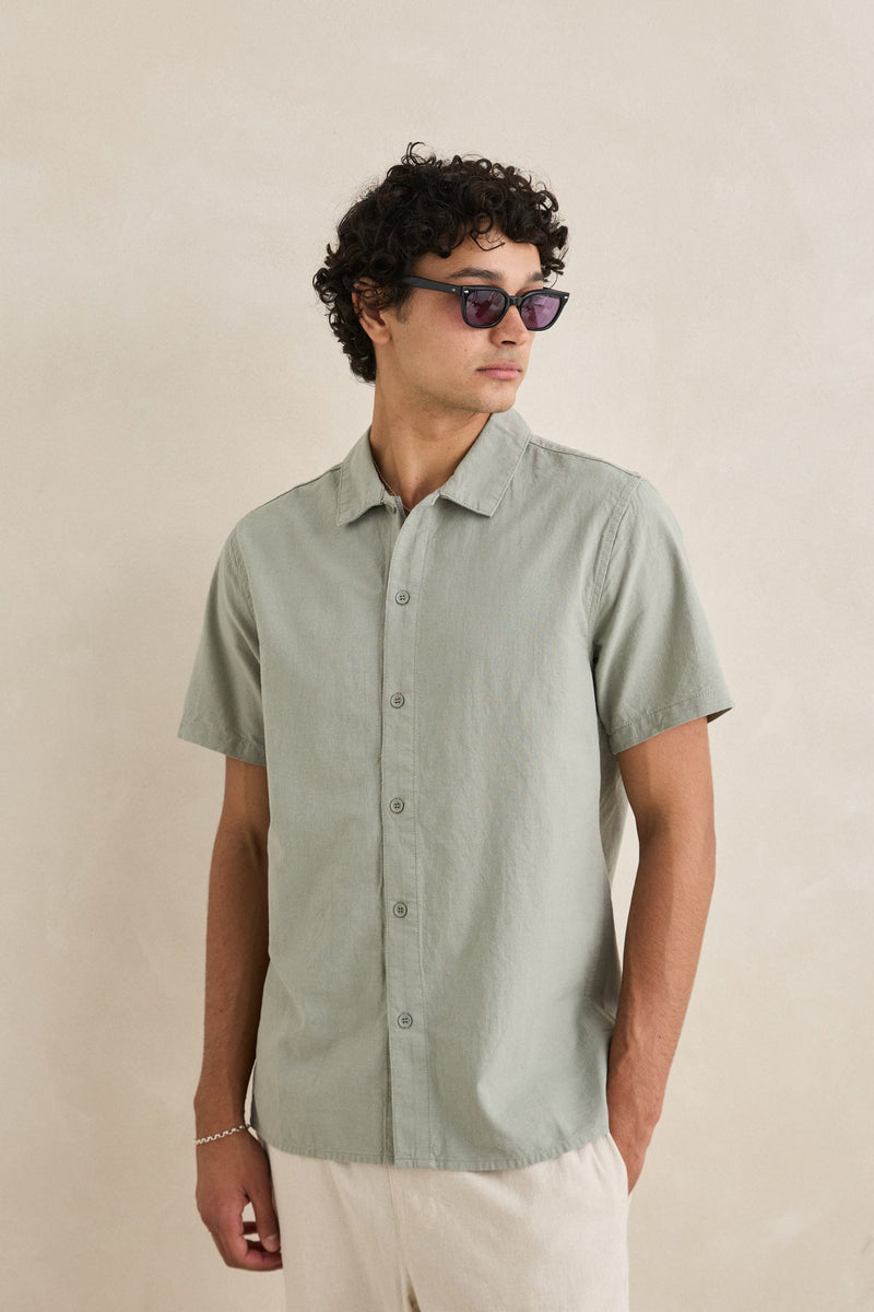 Classic Linen Ss Shirt Seafoam