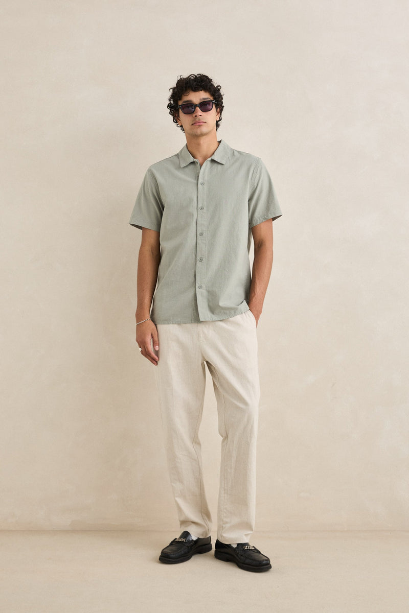 Classic Linen Ss Shirt Seafoam