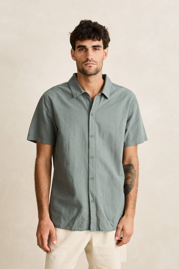 Classic Linen Ss Shirt Silver Pine