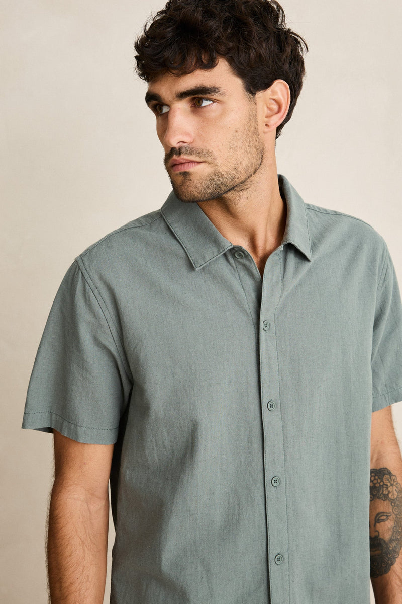 Classic Linen Ss Shirt Silver Pine