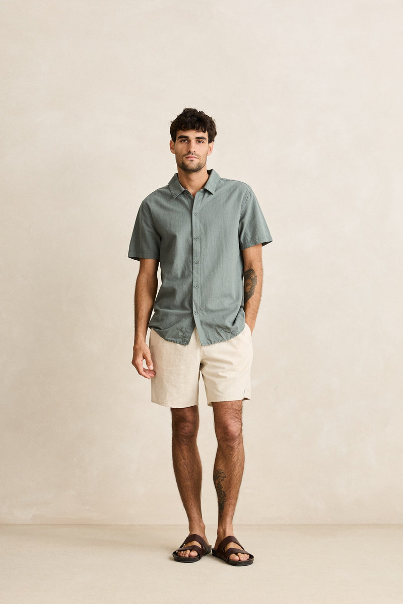 Classic Linen Ss Shirt Silver Pine
