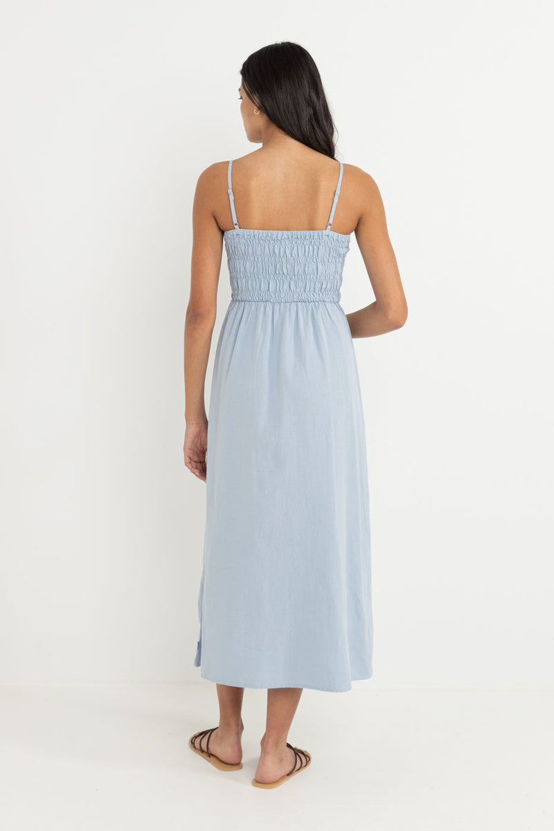 Classic Shirred Midi Dress Blue