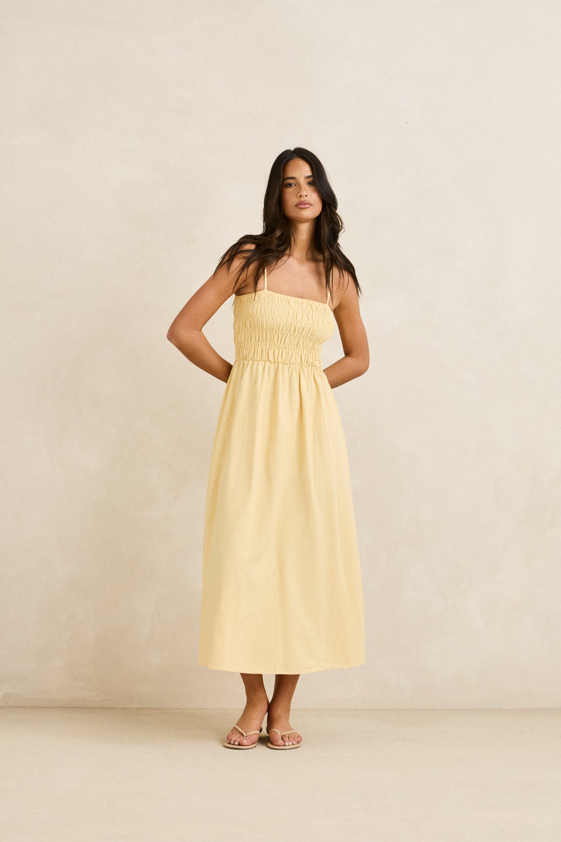 Classic Shirred Midi Dress Butter
