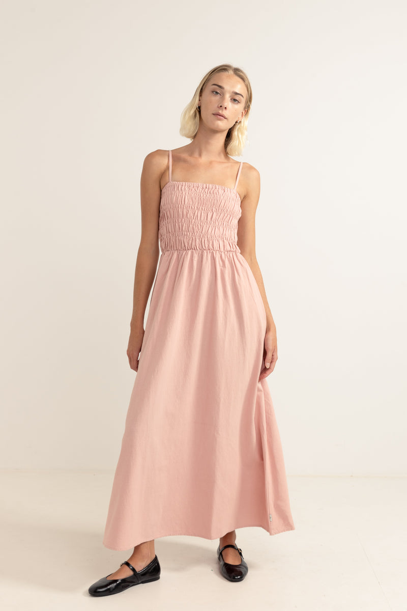 Classic Shirred Midi Dress Rose