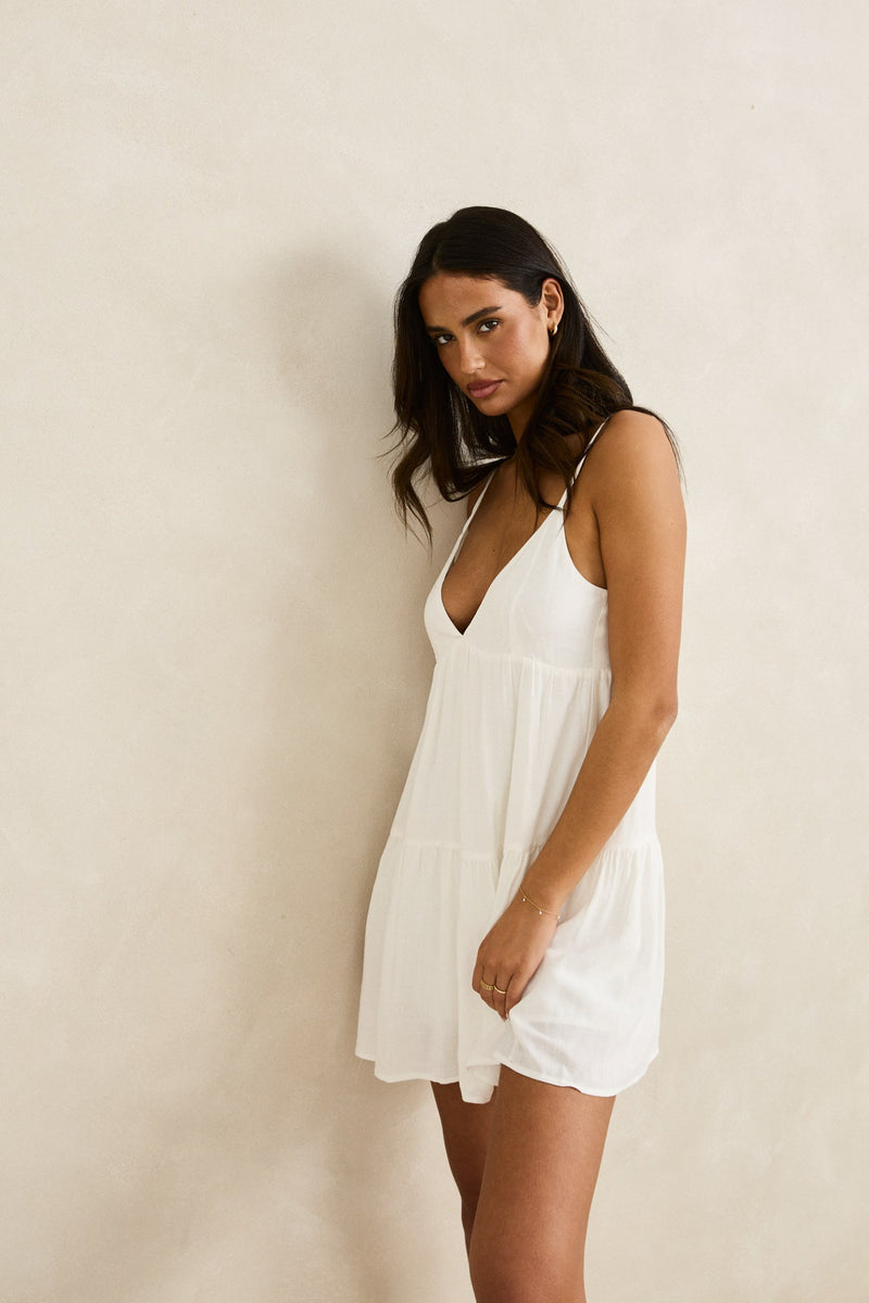 Classic Tiered Mini Dress White