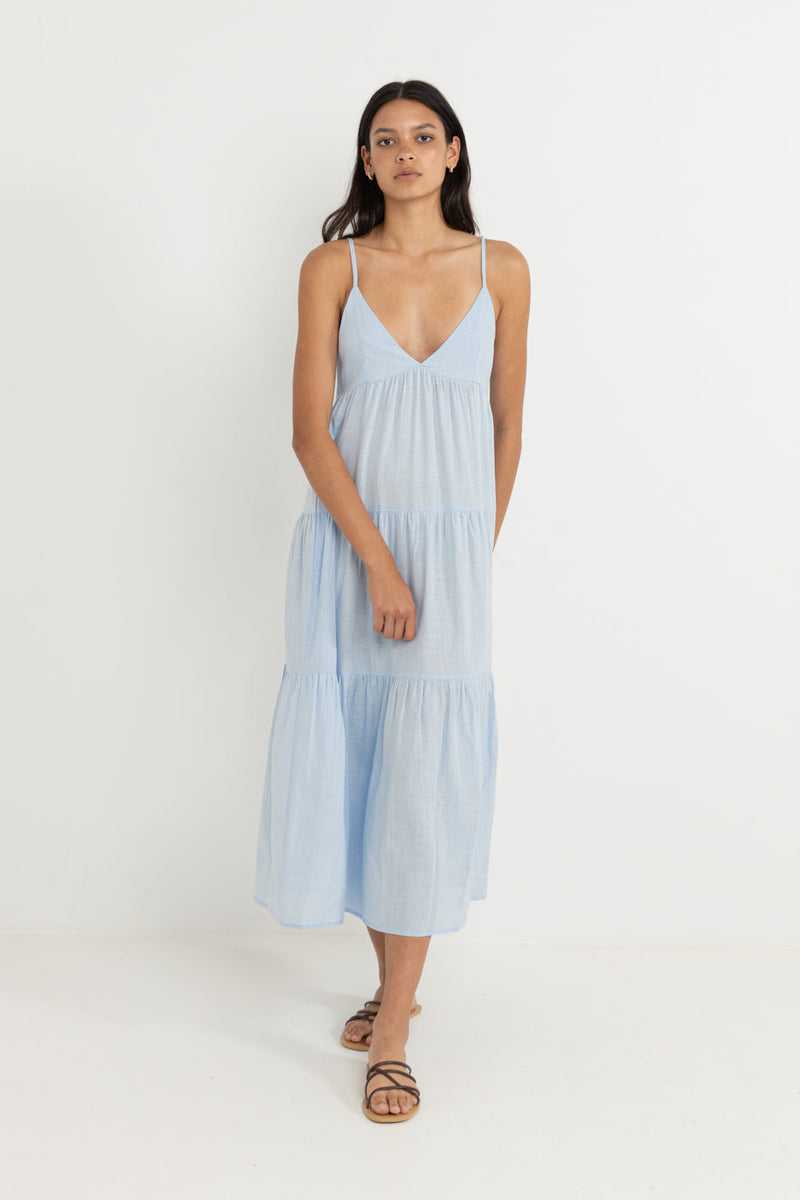 Classic Tiered Midi Dress Blue