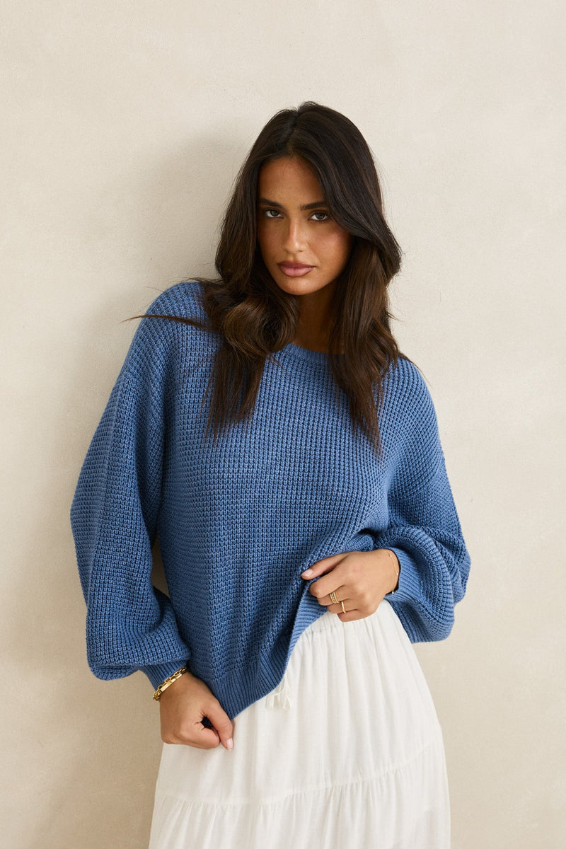 Classic Knit Jumper Steel Blue