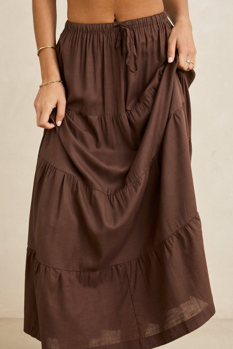 Classic Tiered Maxi Skirt Chocolate